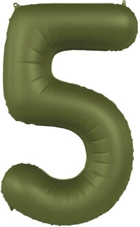 Folieballon Cijfer 5 Olijfgroen Mat (86cm)