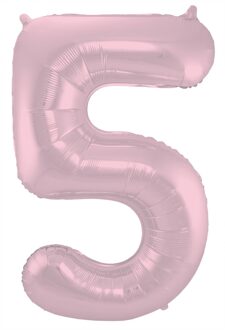 Folieballon Cijfer 5 Pastelroze 86 Cm