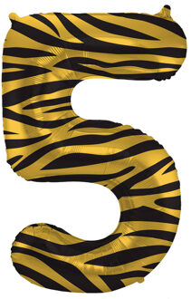 Folieballon Cijfer 5 Tijger Chic (86cm) Multikleur - Print