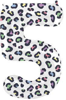 Folieballon Cijfer 5 Wit Met Panterprint (86cm) Multikleur - Print