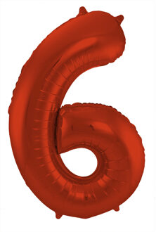 folieballon cijfer 6 Metallic Mat 86 cm rood