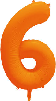 Folieballon Cijfer 6 Neon Oranje (86cm)