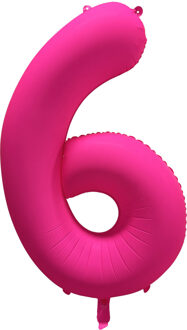 Folieballon Cijfer 6 Neon Roze (86cm) Oranje