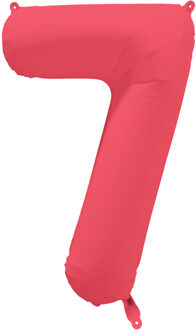 Folieballon Cijfer 7 Neon Rood (86cm) Rood - Zalm