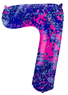Folieballon Cijfer 7 Paint Splash Neon (86cm) Paars - Lila