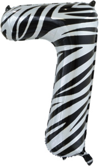 Folieballon Cijfer 7 Zebra (86cm) Wit - Transparant, Multikleur - Print