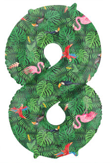 Folieballon Cijfer 8 Jungle Print (86cm) Groen, Multikleur - Print