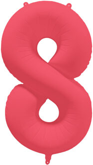 Folieballon Cijfer 8 Neon Rood (86cm) Rood - Zalm