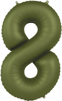 Folieballon Cijfer 8 Olijfgroen Mat (86cm)