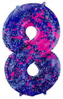 Folieballon Cijfer 8 Paint Splash Neon (86cm) Paars - Lila