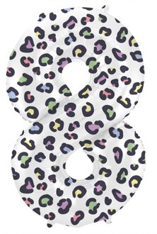 Folieballon Cijfer 8 Wit Met Panterprint (86cm) Multikleur - Print