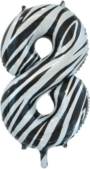 Folieballon Cijfer 8 Zebra (86cm) Wit - Transparant, Multikleur - Print