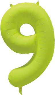 Folieballon Cijfer 9 Neon Geel (86cm) Geel - Beige - Creme