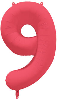 Folieballon Cijfer 9 Neon Rood (86cm) Rood - Zalm