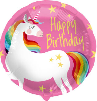 Folieballon Eenhoorn Happy Birthday 45 Cm Roze