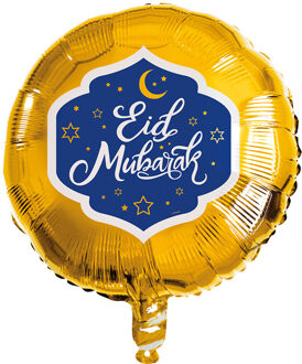 Folieballon Eid Mubarak Goud/Blauw (45cm) Multikleur - Print, Goud - Brons