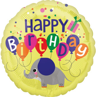 Folieballon Elephant Birthday 43 Cm Geel