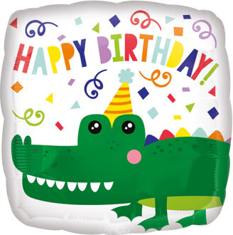 Folieballon Gator Happy Birthday 43 Cm Wit Groen