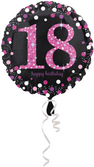 Folieballon Happy 18 Birthday 45 Cm Helium Zwart/roze