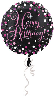 Folieballon Happy Birthday 45 Cm Helium Zwart/roze