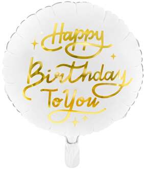 Folieballon Happy Birthday Goud/Wit (45cm) Wit - Transparant, Goud - Brons