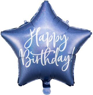 Folieballon Happy Birthday Ster Blauw (40cm)
