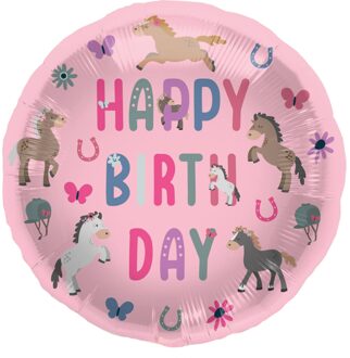 Folieballon Happy Horses Roze (45cm)