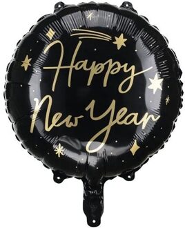 Folieballon Happy New Year Zwart/Goud (45cm) Zwart, Multikleur - Print