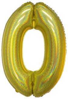 Folieballon Holografisch Goud Cijfer '0' - 102cm Goud - Brons