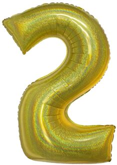 Folieballon Holografisch Goud Cijfer '2' - 102cm Goud - Brons