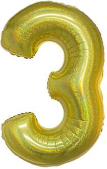 Folieballon Holografisch Goud Cijfer '3' - 102cm Goud - Brons