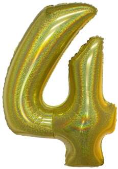 Folieballon Holografisch Goud Cijfer '4' - 102cm Goud - Brons