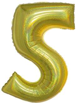 Folieballon Holografisch Goud Cijfer '5' - 102cm Goud - Brons