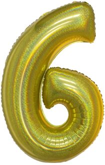 Folieballon Holografisch Goud Cijfer '6' - 102cm Goud - Brons
