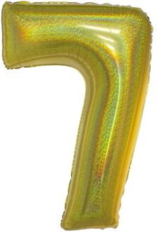 Folieballon Holografisch Goud Cijfer '7' - 102cm Goud - Brons