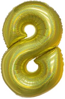 Folieballon Holografisch Goud Cijfer '8' - 102cm Goud - Brons
