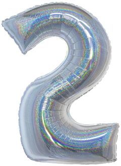 Folieballon Holografisch Zilver Cijfer '2' - 102cm Zilver - Grijs