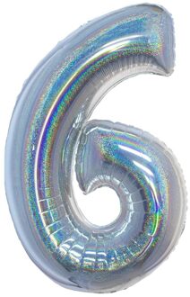 Folieballon Holografisch Zilver Cijfer '6' - 102cm Zilver - Grijs