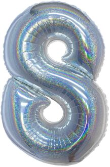 Folieballon Holografisch Zilver Cijfer '8' - 102cm Zilver - Grijs