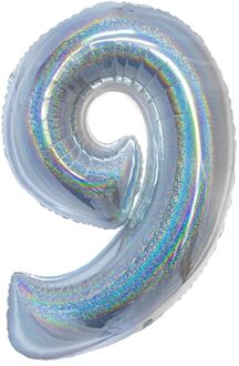 Folieballon Holografisch Zilver Cijfer '9' - 102cm Zilver - Grijs
