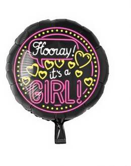 Folieballon Hooray! It's A Girl! 46 Cm Zwart/roze