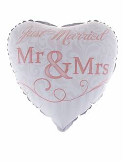 Folieballon Huwelijk Mr & Mrs 46cm Roze, Wit - Transparant