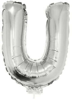 Folieballon letter U - 41 cm - zilver - feestdecoratie - versiering