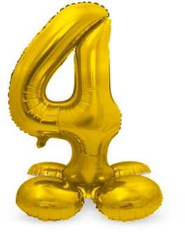 Folieballon Met Standaard Cijfer 4 Goudkleurig - 72 Cm