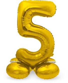 Folieballon Met Standaard Cijfer 5 Goudkleurig - 72 Cm