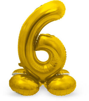 Folieballon Met Standaard Cijfer 6 Goudkleurig - 72 Cm