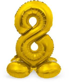 Folieballon Met Standaard Cijfer 8 Goudkleurig - 72 Cm