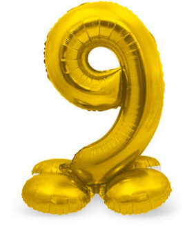 Folieballon Met Standaard Cijfer 9 Goudkleurig - 72 Cm