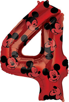 Folieballon Mickey Mouse 4 Jaar Junior 45 X 66 Cm Rood