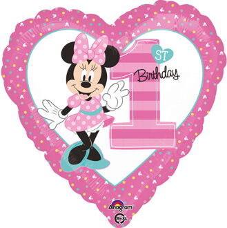 Folieballon Minnie's 1st Birthday Meisjes 43 Cm Roze Blauw
